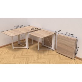 Стол-книга трансформер Орион 2 Ferrum-decor 750x1520x730 Белый металл ДСП Дуб Сонома 16 мм (ORI211)
