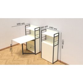 Стол книжка с этажеркой Практик 1 Ferrum-decor 1200x640x990 Черный металл ДСП Белое 16 мм (PRA101)