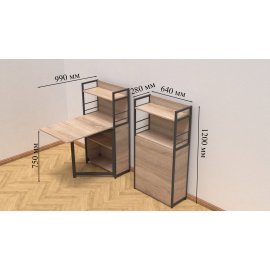 Стол книжка с этажеркой Практик 1 Ferrum-decor 1200x640x990 Черный металл ДСП Дуб Сонома 16 мм (PRA104)