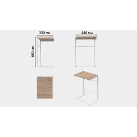 Столик приставной Терри Ferrum-decor 650x440x330 Белый металл ДСП Дуб Сонома 16 мм (TERR011)