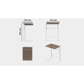 Столик приставной Терри Ferrum-decor 650x440x330 Белый металл ДСП Дуб Сонома Трюфель 16 мм (TERR012)
