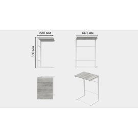 Столик приставной Терри Ferrum-decor 650x440x330 Белый металл ДСП Бетон 16 мм (TERR014)