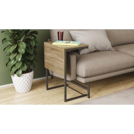 Стол журнальный приставной Терри Комбо Ferrum-decor 345x662x440 Черный металл ДСП Дуб Сонома Трюфель 16 мм (TERRIK005)