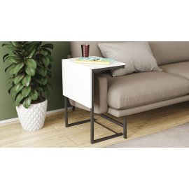 Стол журнальный приставной Терри Комбо Ferrum-decor 345x662x440 Черный металл ДСП Белый 16 мм (TERRIK001)