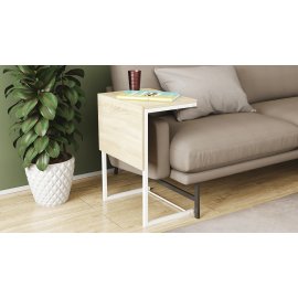Стол журнальный приставной Терри Комбо Ferrum-decor 345x662x440 Белый металл ДСП Дуб Сонома 16 мм (TERRIK011)