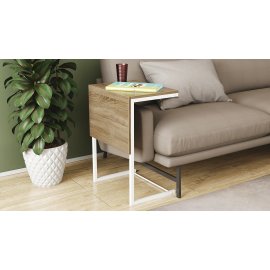 Стол журнальный приставной Терри Комбо Ferrum-decor 345x662x440 Белый металл ДСП Дуб Сонома Трюфель 16 мм (TERRIK012)