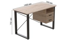 Письмовий стіл з ящиками Ferrum-decor Оскар 750x1400x700 метал Чорний ДСП Артізан 16 мм (OSK0065)