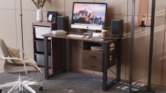 Письменный стол с ящиками Ferrum-decor Оскар  750x1400x700 металл Черный ДСП Дуб Сонома Трюфель 16 мм (OSK0068)