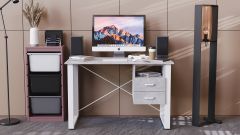 Письменный стол с ящиками Ferrum-decor Оскар  750x1400x600 металл Белый ДСП Бетон 16 мм (OSK0035)